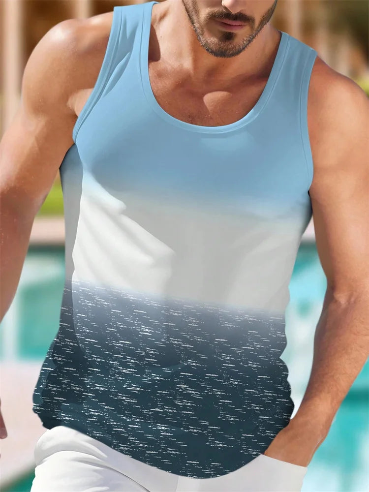 Men's Hawaiian Beach Tank Top – Coconut Print Sleeveless Vest