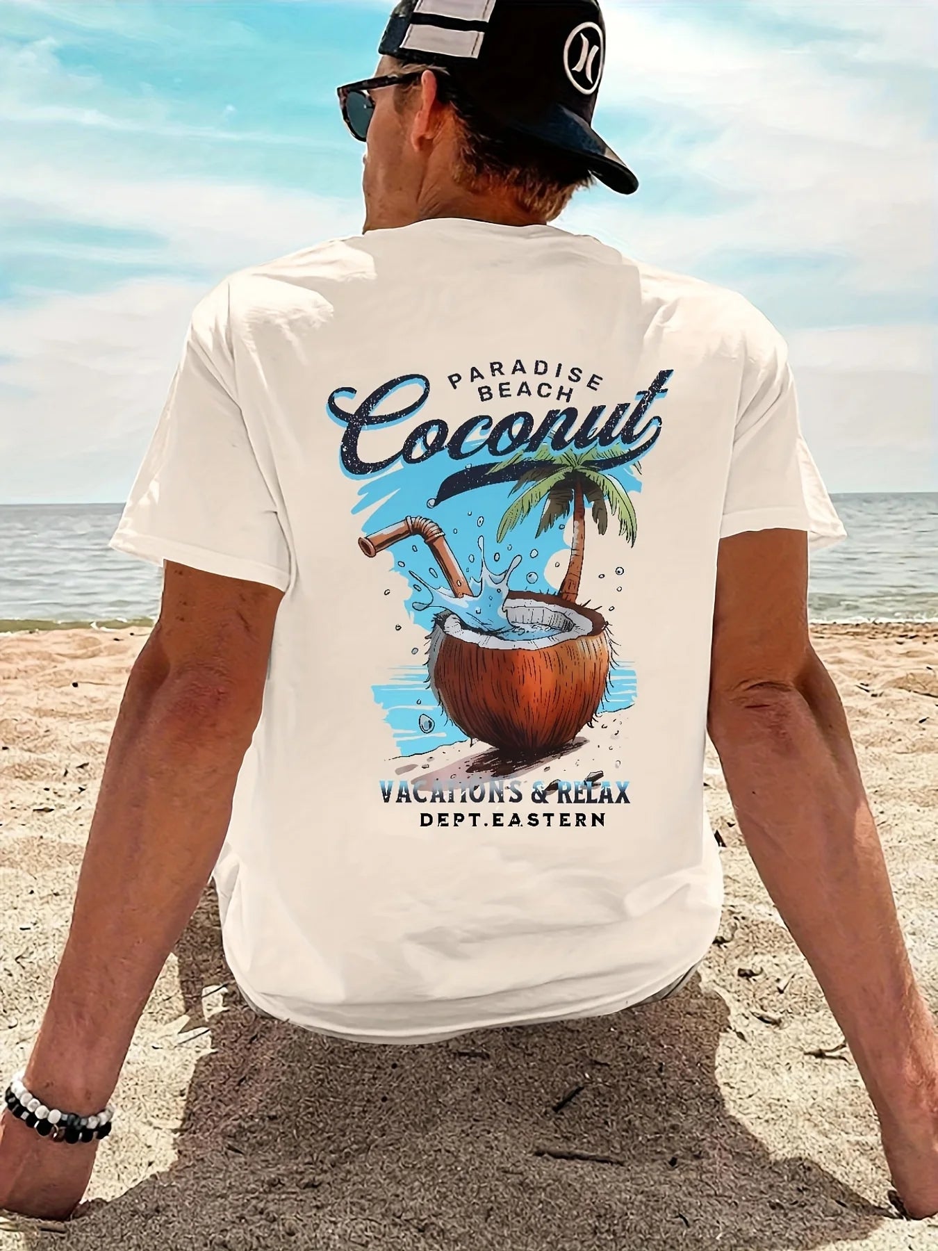 Men's 100% Cotton Beach Vacation T-Shirt – Casual Letter Print Loose Fit