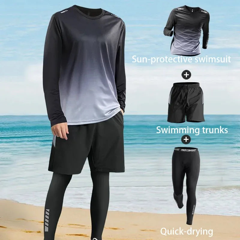 Men's Sun-Protective Long Sleeve Swimsuit Set – Rash Guard & Swim Pants