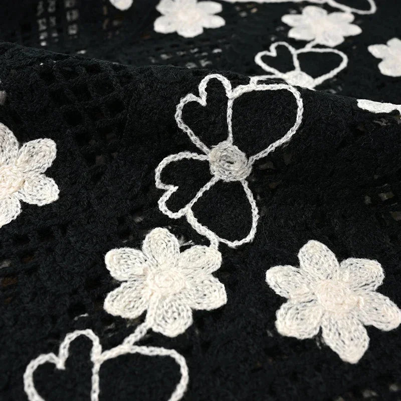 Floral Crochet Vest Top – Sheer Button-Front Sleeveless Jacket