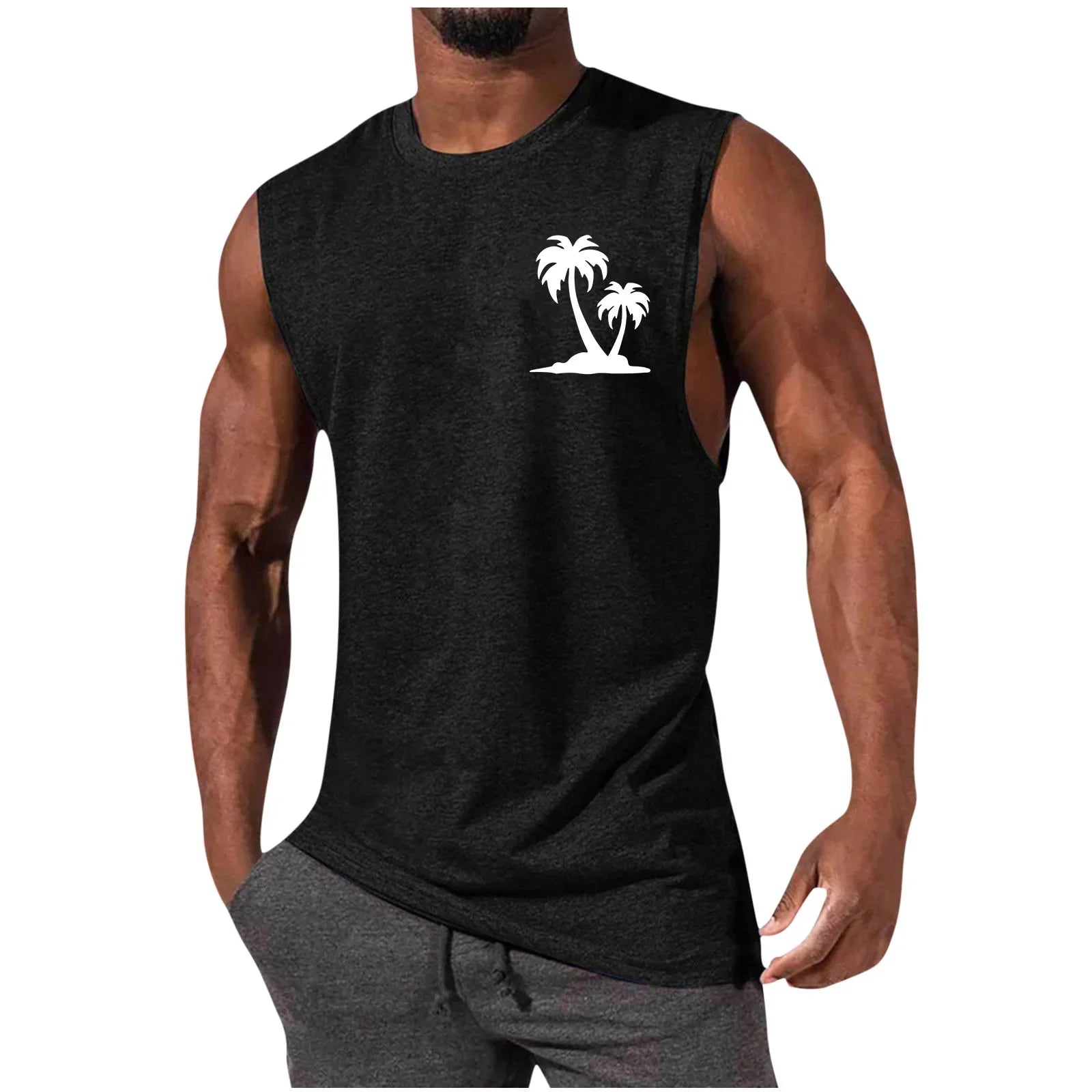 Men's Coconut Tree Print Tank Top – Sleeveless Summer Gym Vest