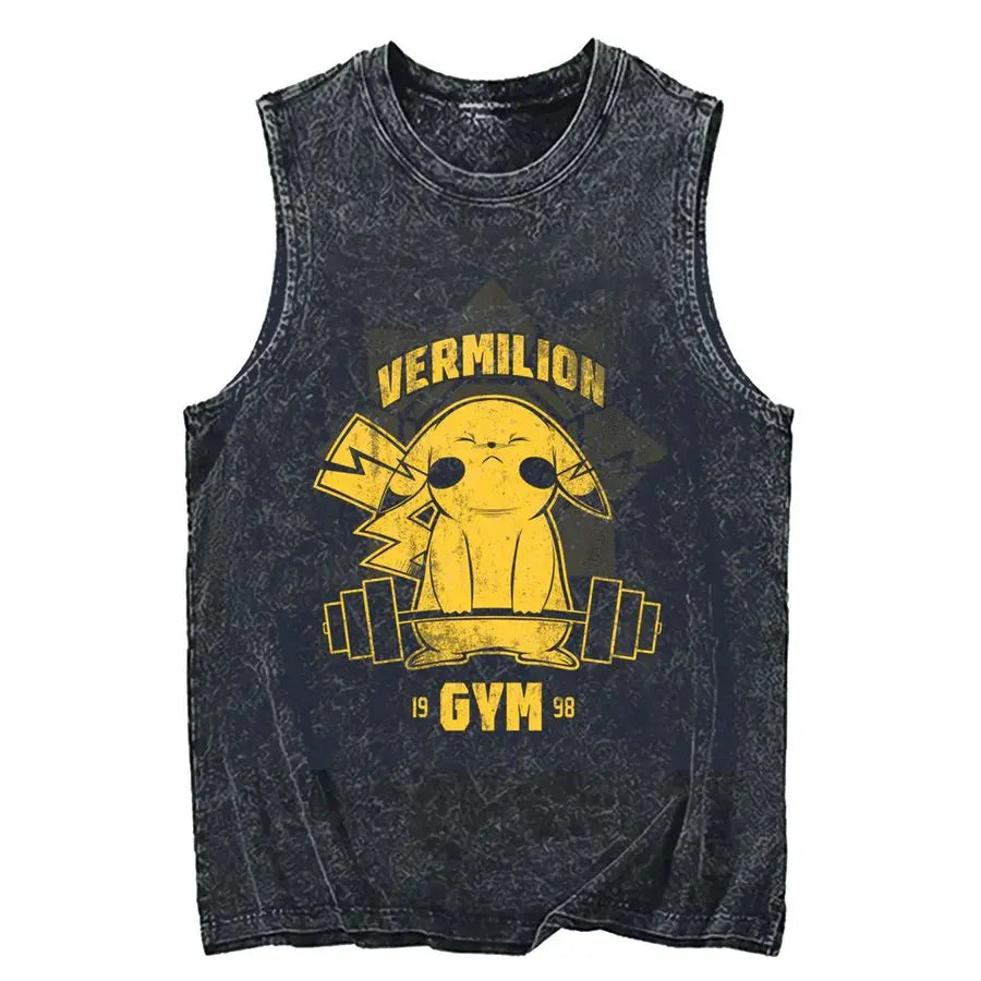 Men's Pokémon Oversized Vintage Washed Tank Top – Y2K Sleeveless Gym Shirt
