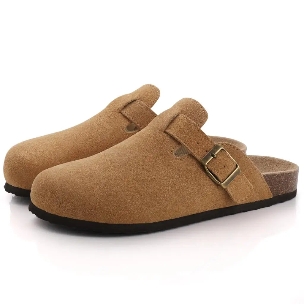 Women's Suede Mule Sandals with Cork Insole & Arch Support