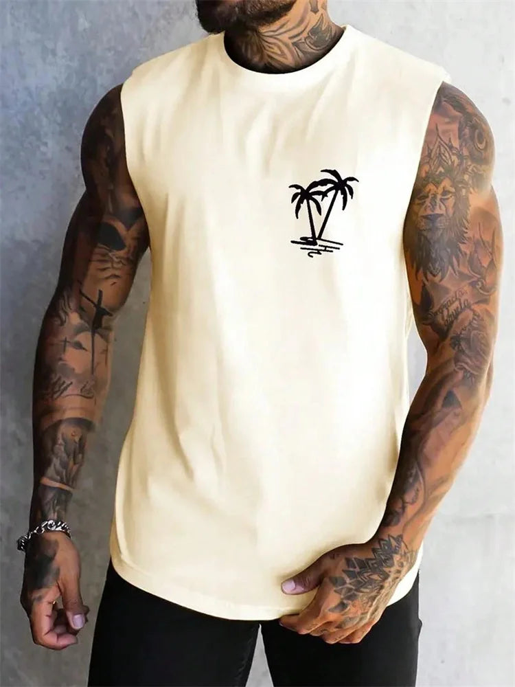 Men's Hawaiian Beach Tank Top – Coconut Print Sleeveless Vest