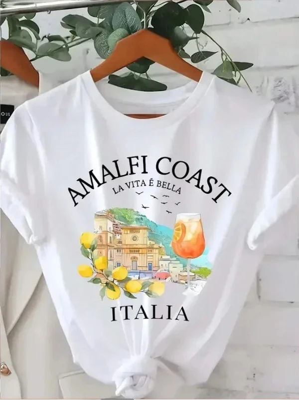 Amalfi Coast Lemon Graphic T-Shirt – Italian Aesthetic Summer Tee | Y2K Beach Top