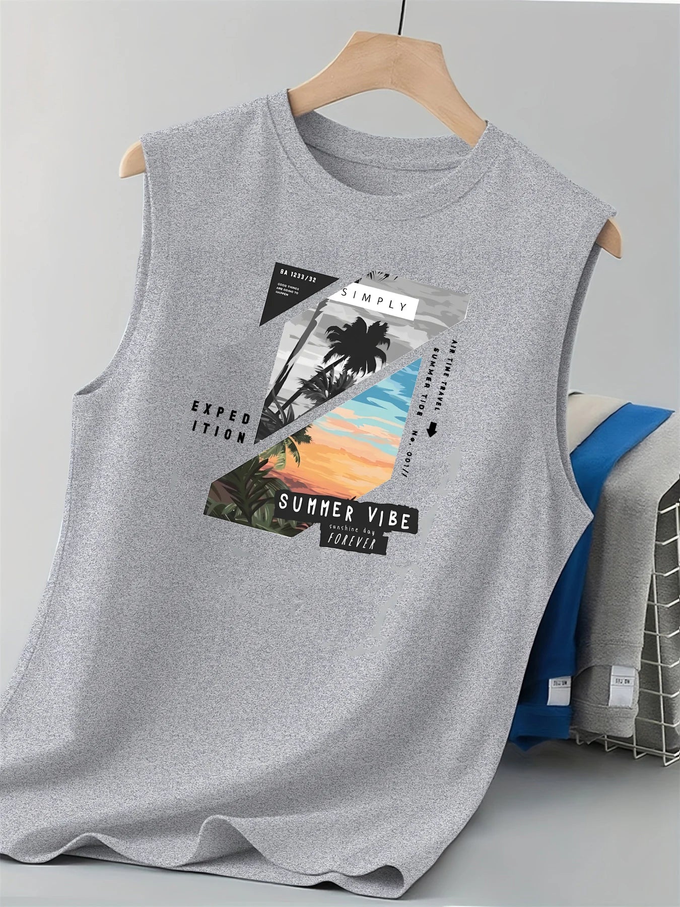 Men's Coconut Tree Print Tank Top – Loose Fit Breathable Sleeveless Shirt for Beach, Gym & Summer (S-XXL)