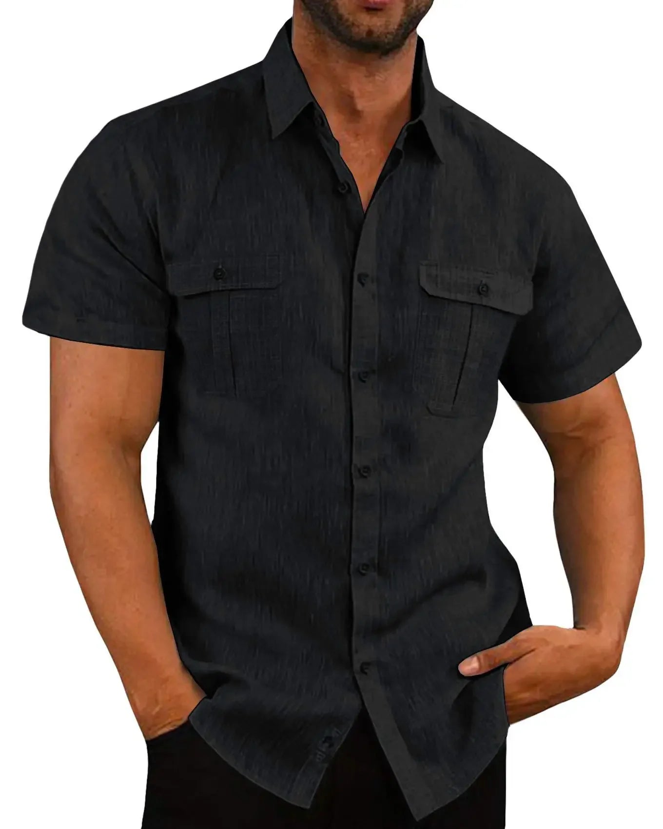 Men's Cotton Linen Beach Shirt | Short Sleeve Casual Summer Top | Plus Sizes M–4XL
