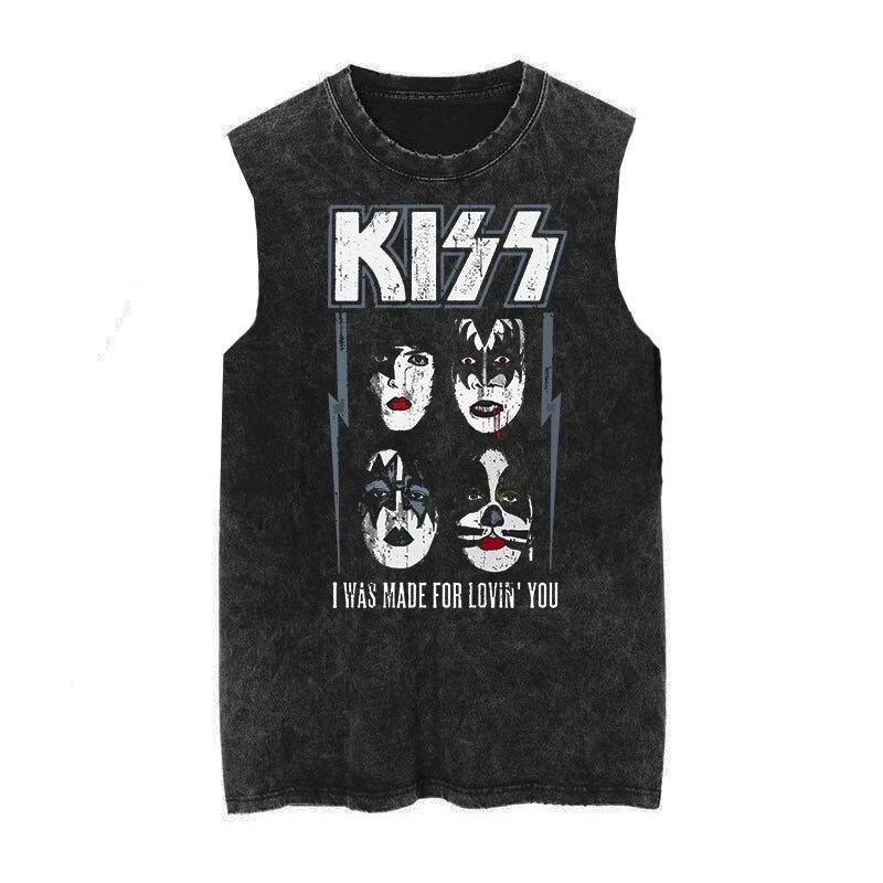 Vintage KISS Band Graphic Tank Top | Washed Retro Sleeveless Vest