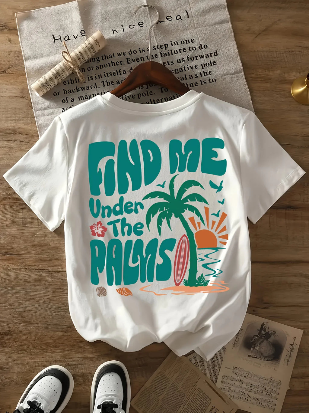 Women's "Find Me Under The Palms" Tropical Print T-Shirt | Beach Vacation Harajuku Tee | Aesthetic Summer Top