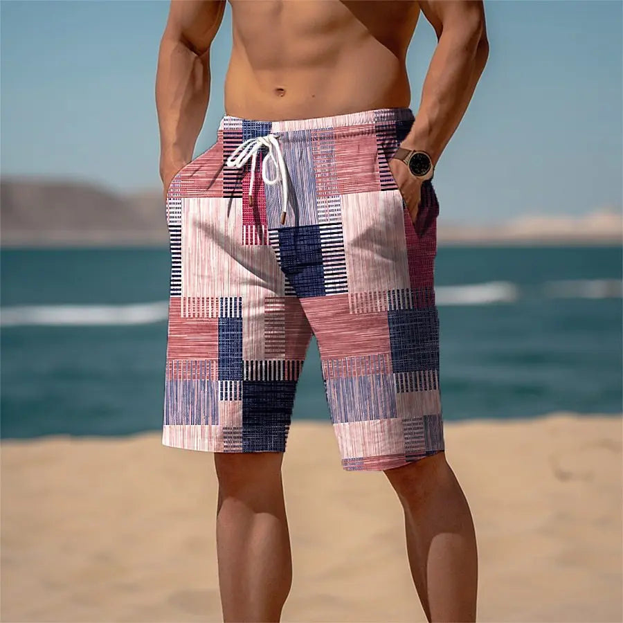 Men's Hawaiian Board Shorts – Quick-Dry Plaid Print Beach Trunks for Swimming & Vacation