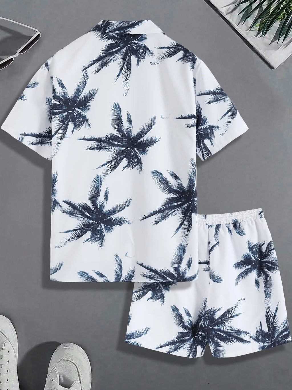 Men's Tropical Palm Print Beach Set – Shirt & Matching Shorts