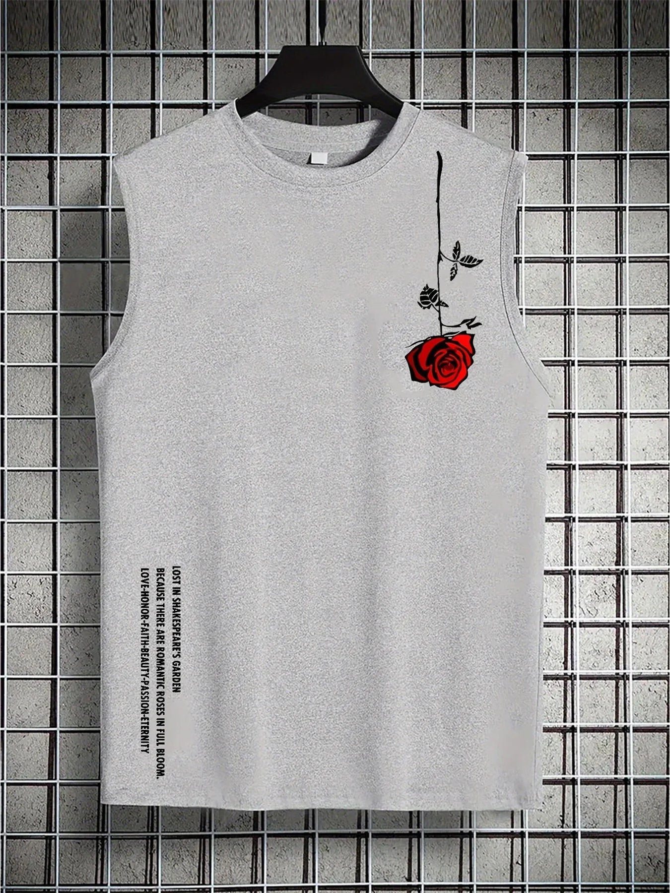 Men's Rose Print Sleeveless Tank Top – Breathable Loose Fit Gym & Leisure Vest