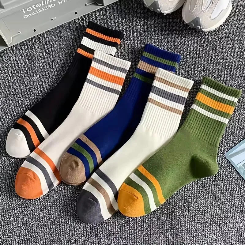Men's Colorful Striped Socks – 5-Pack Breathable All-Season Sport Socks
