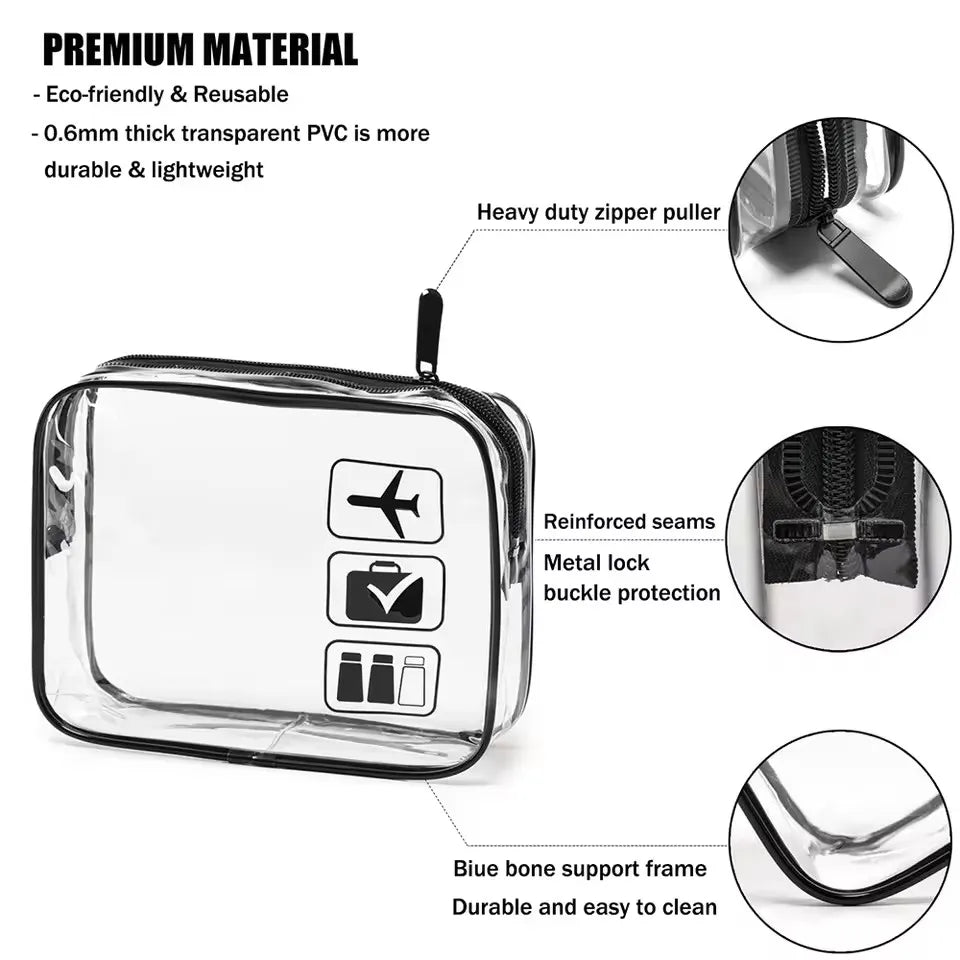 Clear Makeup Bag Set (2 Pcs) – Waterproof PVC Travel Toiletry Pouch for Women