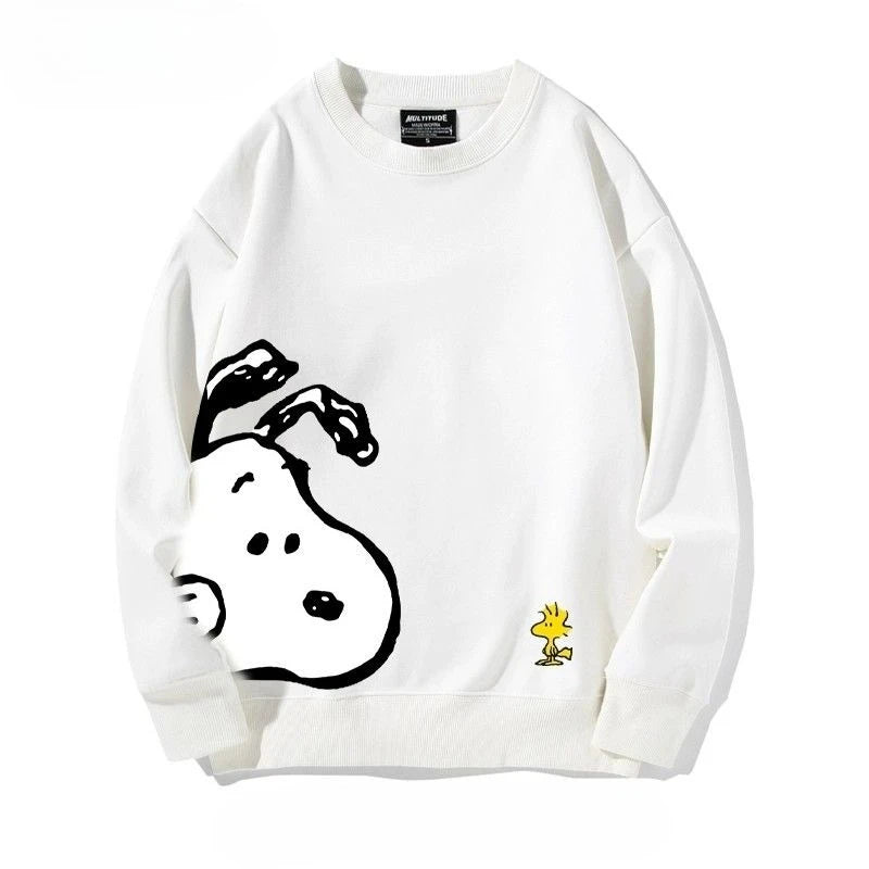 Snoopy Cartoon Fleece-Lined Sweatshirt | Unisex Couples Pullover