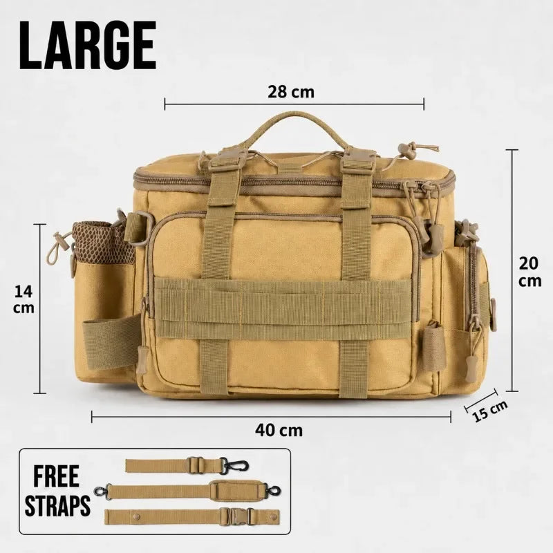 Waterproof Fishing Tackle Shoulder Bag – Large Capacity Crossbody with Rod Holder