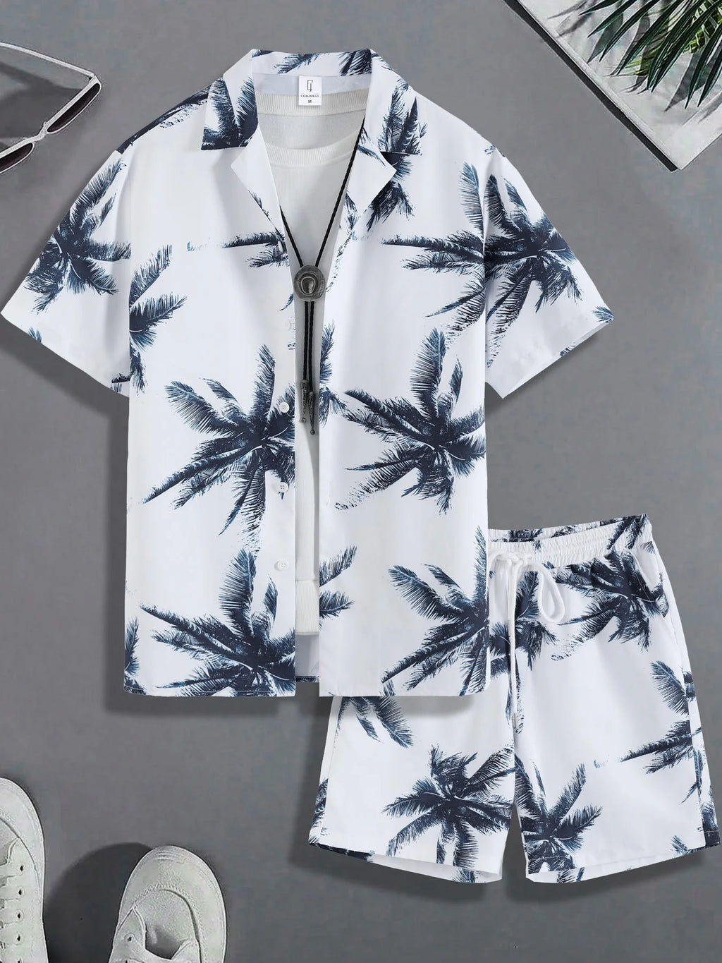 Men's Tropical Palm Print Beach Set – Shirt & Matching Shorts