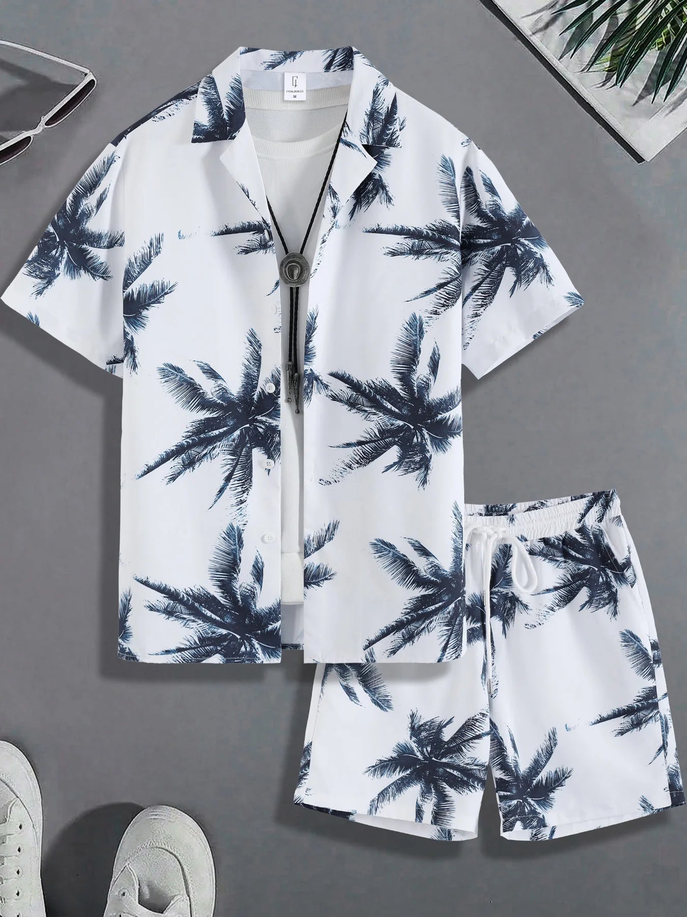 Men's Tropical Palm Print Beach Set – Shirt & Matching Shorts