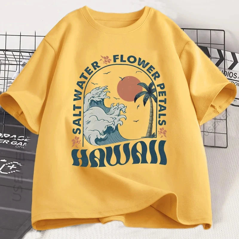 Hawaii Beach Graphic T-Shirt – Cotton Short Sleeve Tee for Men & Women | Summer Vacation Vibes
