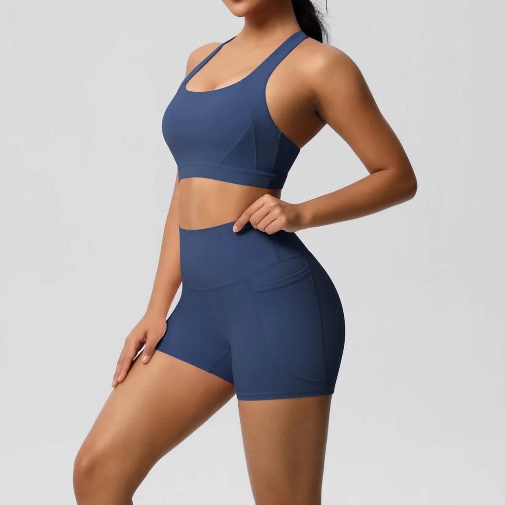 Women's 2-Piece Yoga Set with Pockets | Crossover Bra + High-Stretch Leggings