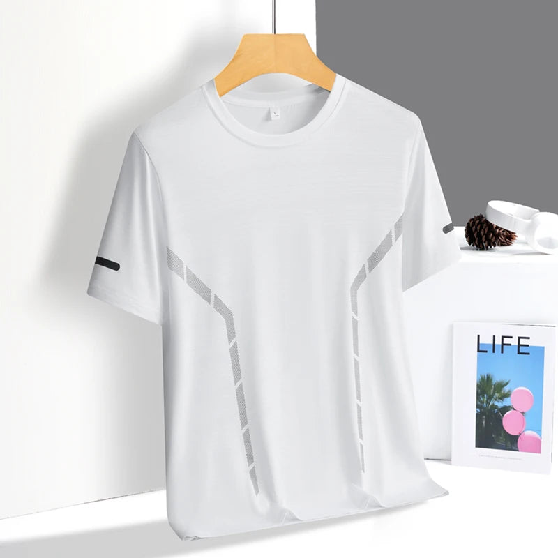 Men's Ice Silk Running T-Shirt – Quick-Dry Breathable Sports Tee (M–5XL)