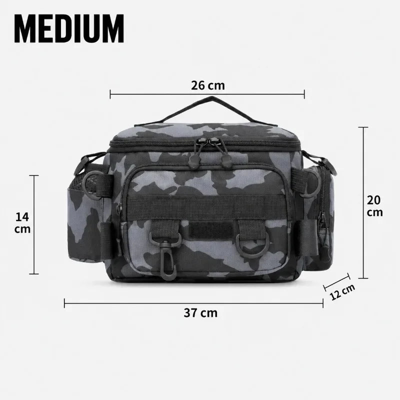 Waterproof Fishing Tackle Shoulder Bag – Large Capacity Crossbody with Rod Holder
