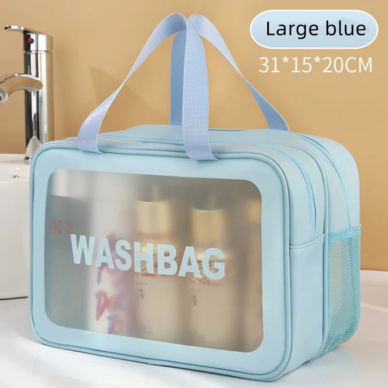 Dry-Wet Separation Cosmetic Bag – Transparent PU Travel & Gym Organizer