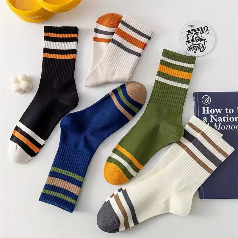 Men's Colorful Striped Socks – 5-Pack Breathable All-Season Sport Socks