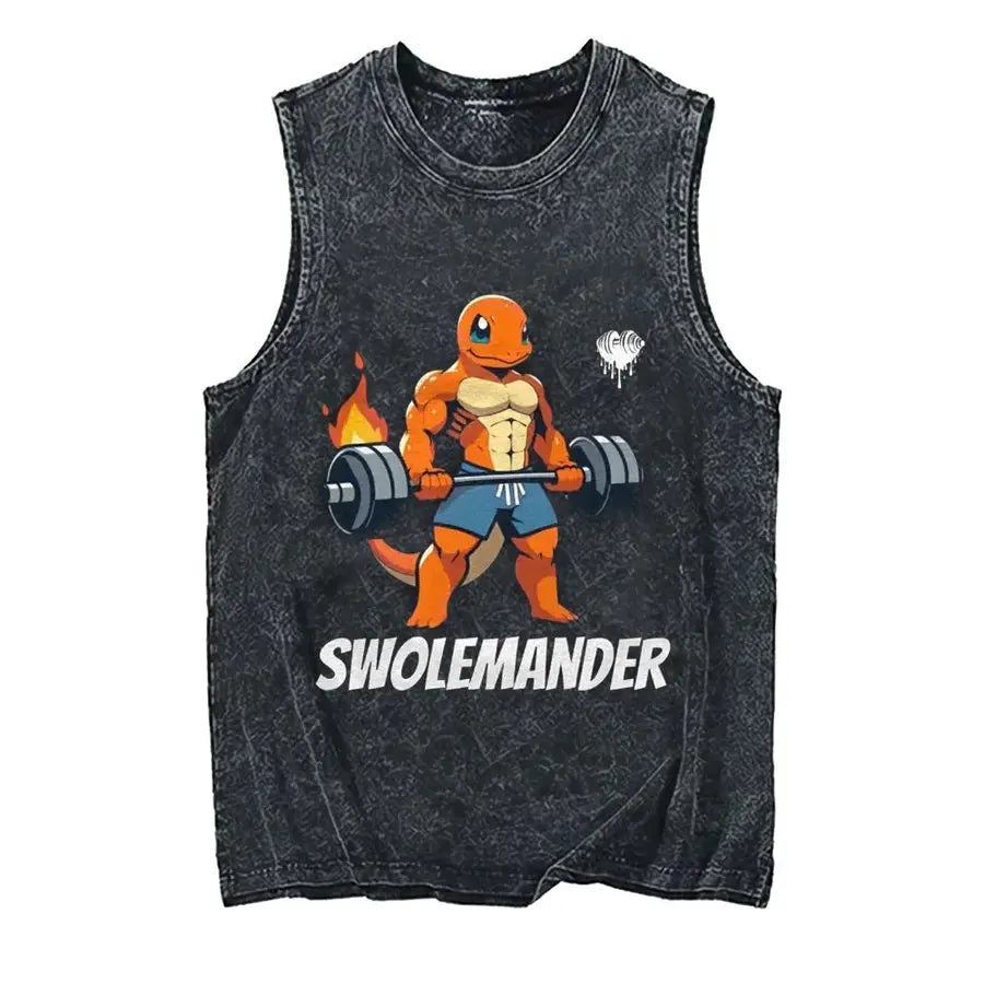 Men's Pokémon Oversized Vintage Washed Tank Top – Y2K Sleeveless Gym Shirt
