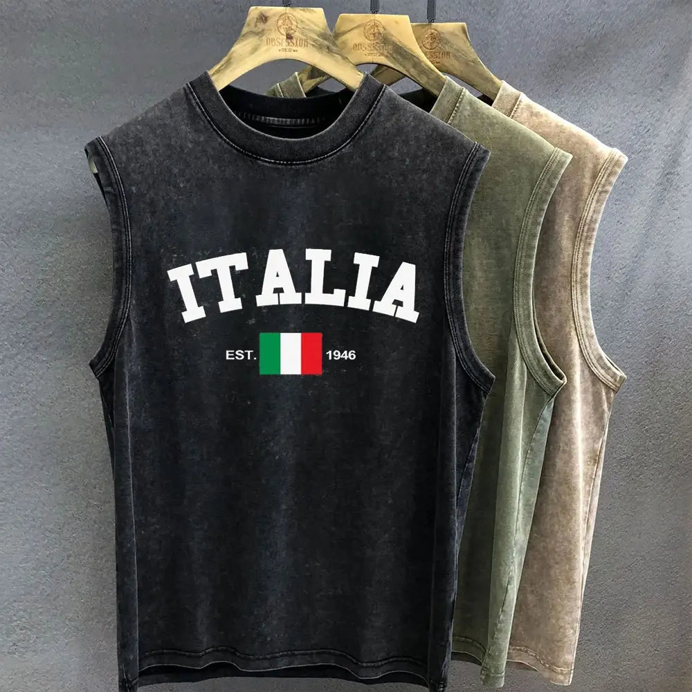Vintage Wash Graphic Oversized Tank Top | Brasil, Italia & Arizona Prints