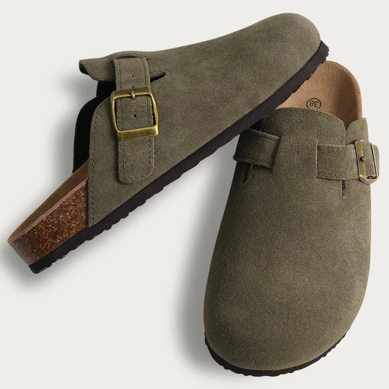 Women's Suede Mule Sandals with Cork Insole & Arch Support