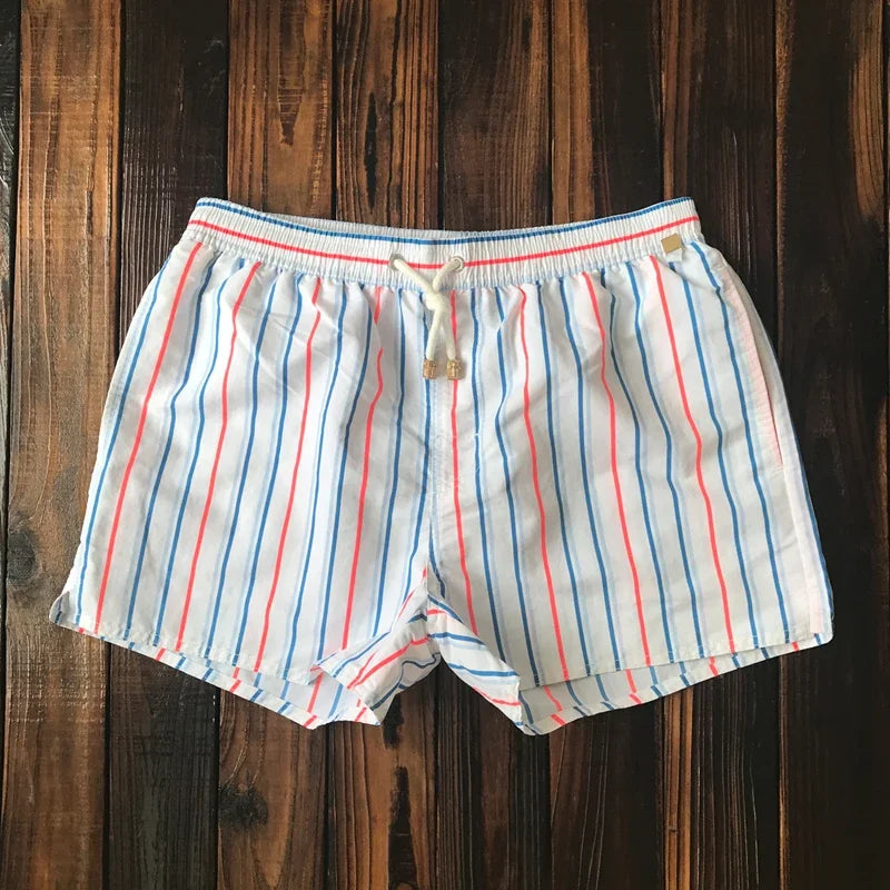 Men's Striped Beach Shorts – Premium Nylon Swim Trunks with Lining