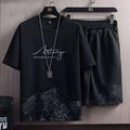 Men's 2-Piece Athletic Set – Printed Ice Silk T-Shirt & Drawstring Jogger Shorts