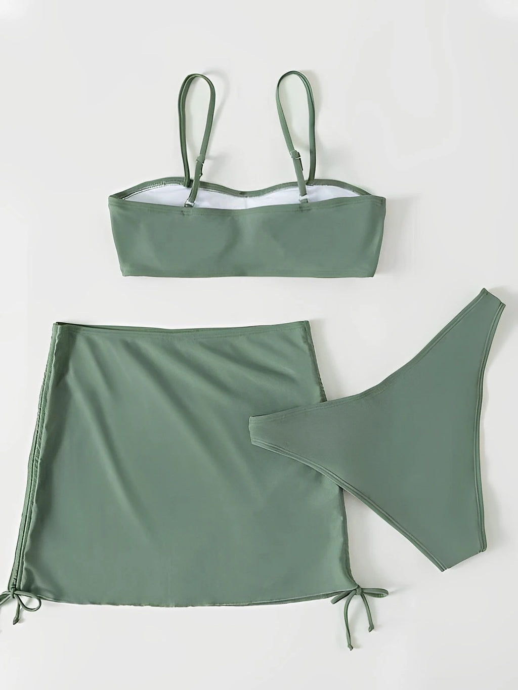 3-Piece Padded Bikini Set with Drawstring Skirt – Women's Solid Swimsuit
