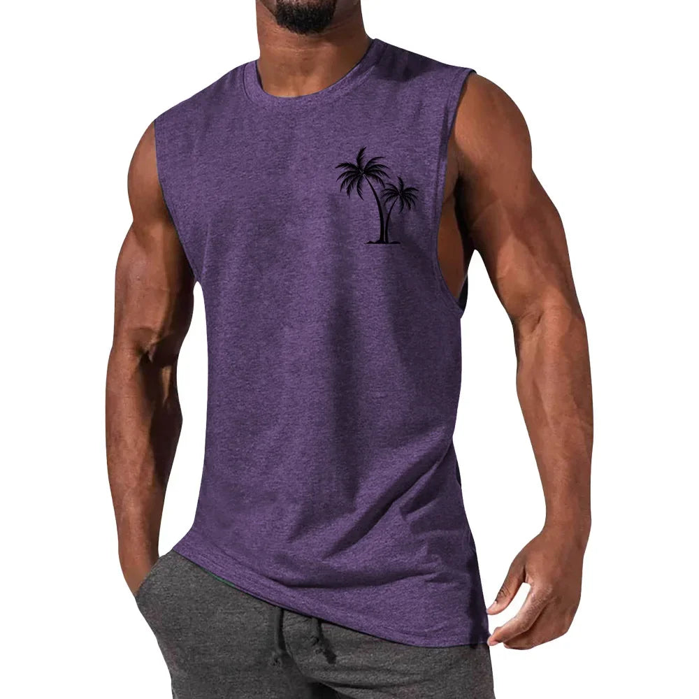 Men's Coconut Tree Print Tank Top – Sleeveless Summer Gym Vest