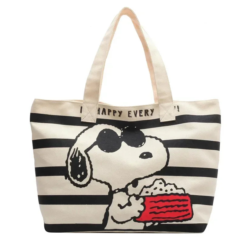 Snoopy Canvas Tote Bag – Large Capacity Zipper Shoulder Bag for School & Daily Use