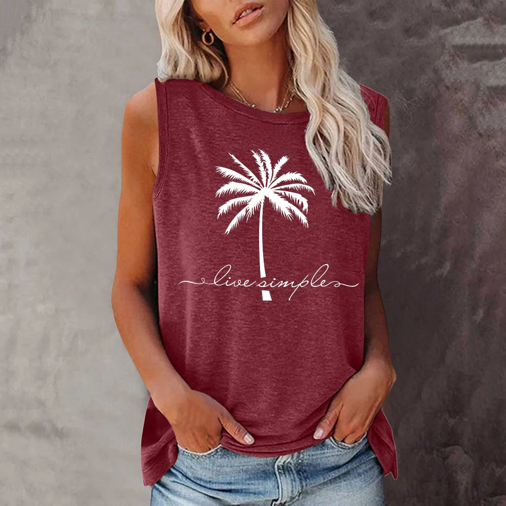 Women's Coconut Print Sleeveless T-Shirt | Harajuku Summer Tee | Casual Loose Streetwear Top
