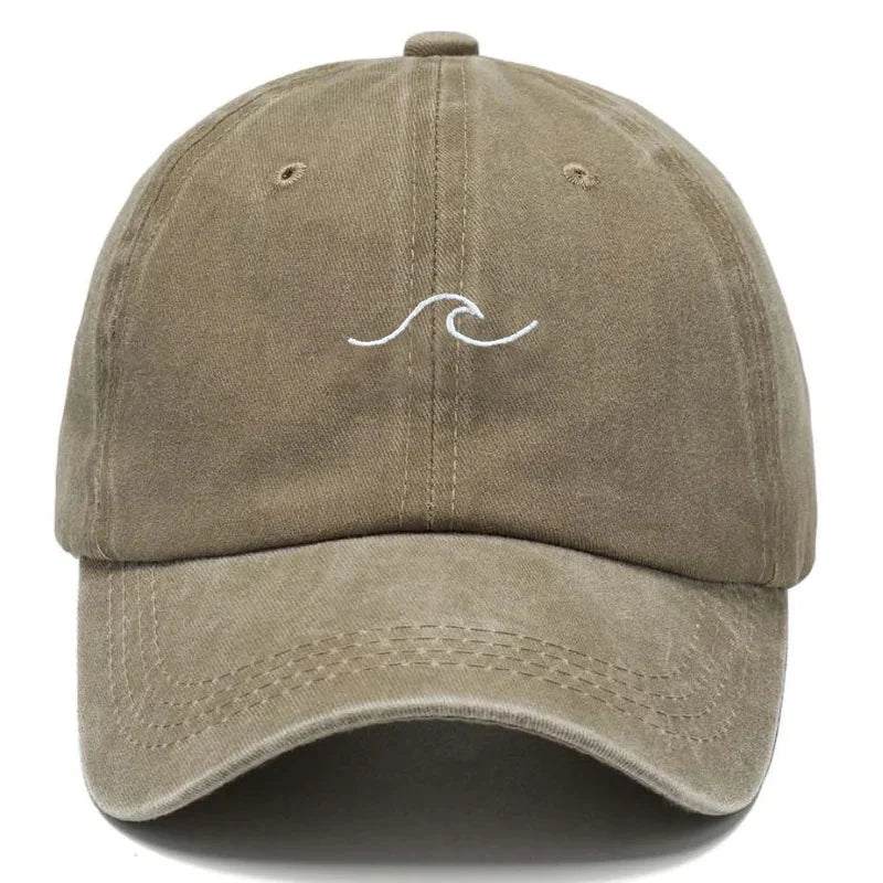 Washed Cotton Dad Cap — Wave Letter Embroidery