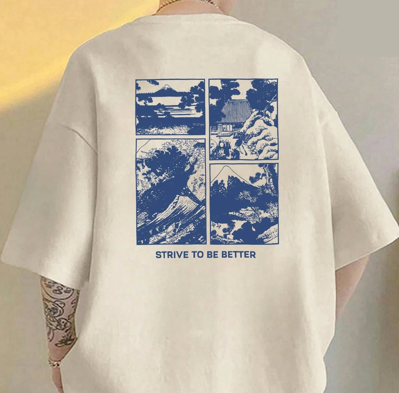 Men's Japanese Loft Print Cotton Tee – Loose Fit, Breathable Sportswear