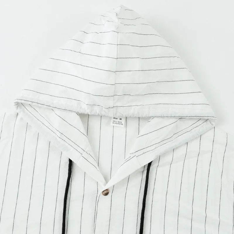 Men's Striped Linen-Blend Hooded Beach Shirt – Long Sleeve Casual Button-Up for Summer, Vacation & Outdoor (S-XXXL, 5 Colors)
