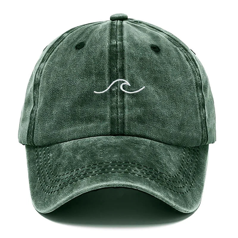 Washed Cotton Dad Cap — Wave Letter Embroidery