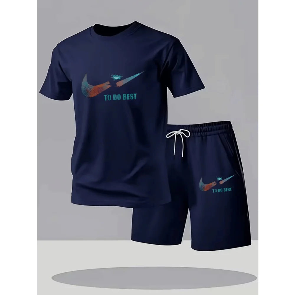 Men's 2-Piece Summer Sport Set – Quick-Dry Short Sleeve Tee & Drawstring Shorts