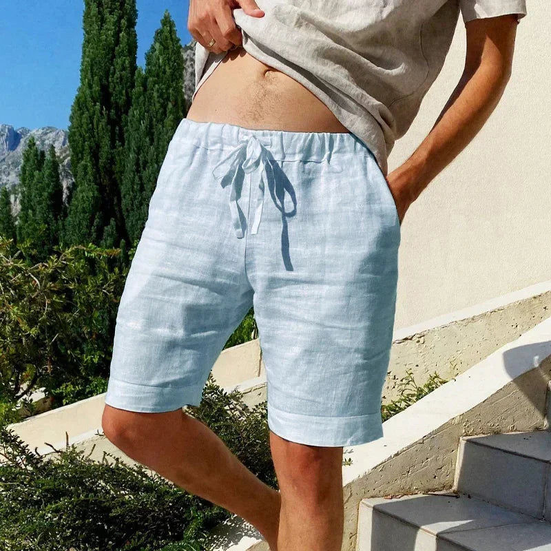 Men's Cotton Linen Beach Shorts | Casual Elastic Waist Summer Shorts