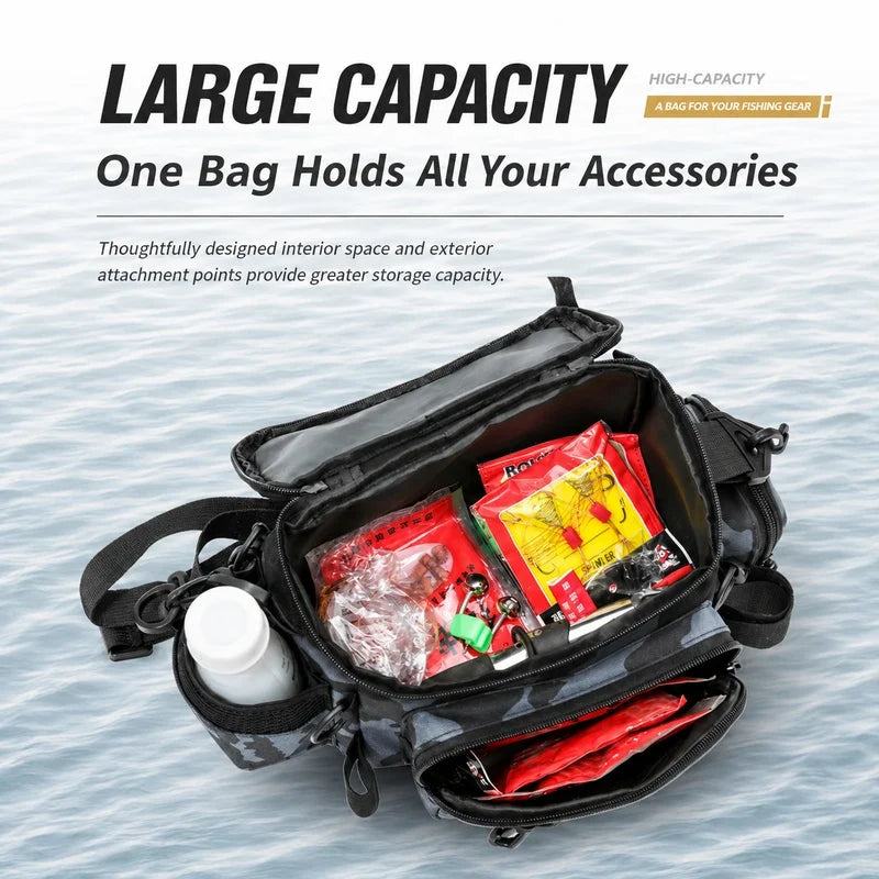 Waterproof Fishing Tackle Shoulder Bag – Large Capacity Crossbody with Rod Holder
