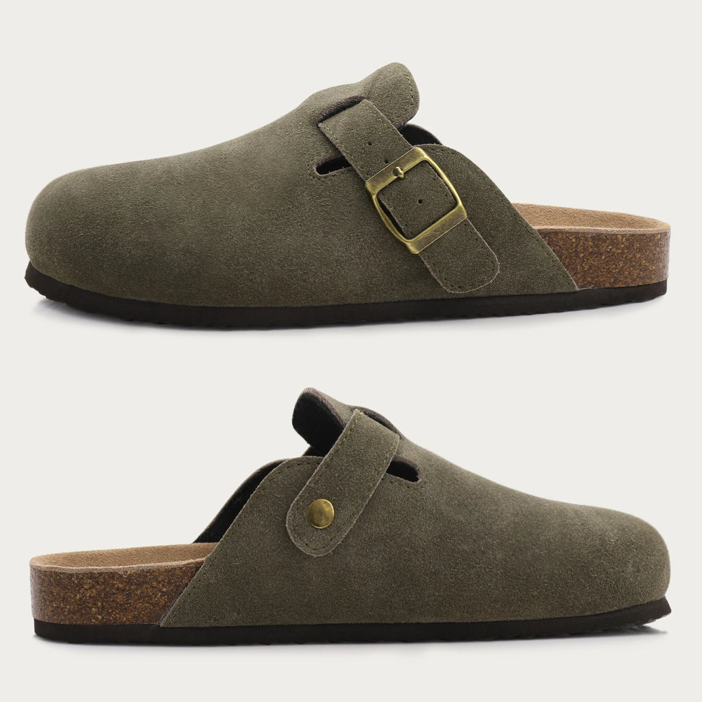 Women's Suede Mule Sandals with Cork Insole & Arch Support