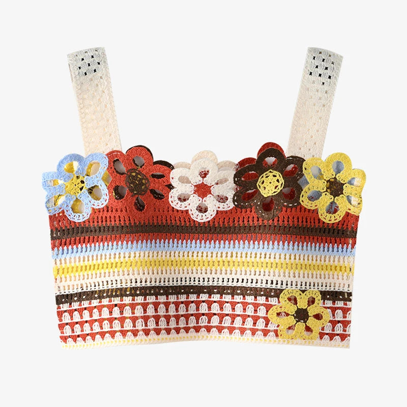 Women's Floral Crochet Crop Top – Hollow-Out Knit Cami | Fairycore Summer Top