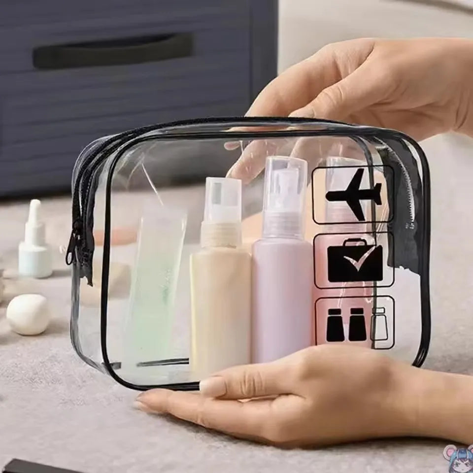 Clear Makeup Bag Set (2 Pcs) – Waterproof PVC Travel Toiletry Pouch for Women