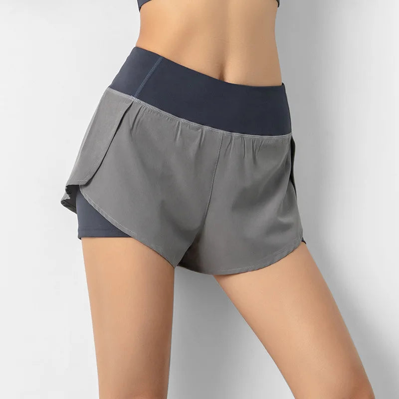Women's Double-Layer Running Shorts – Slim-Fit Yoga & Gym Shorts with Pockets