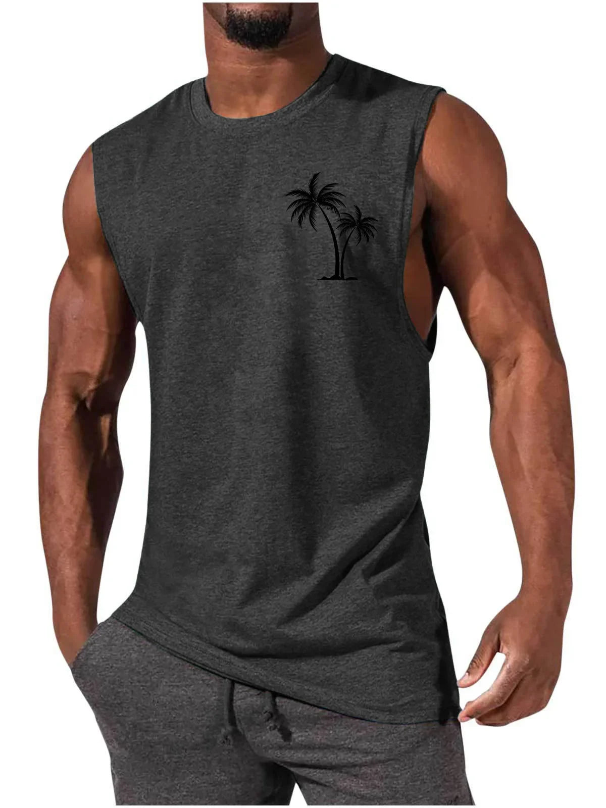 Men's Coconut Tree Print Tank Top – Sleeveless Summer Gym Vest