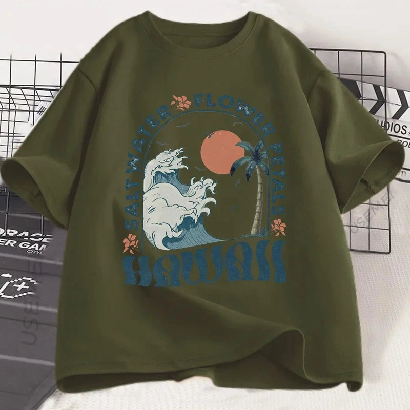 Hawaii Beach Graphic T-Shirt – Cotton Short Sleeve Tee for Men & Women | Summer Vacation Vibes